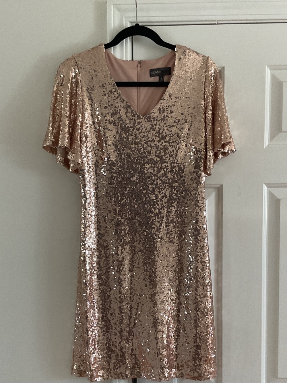 Donna Morgan Rose Gold Sequin V-Neck Mini Dress